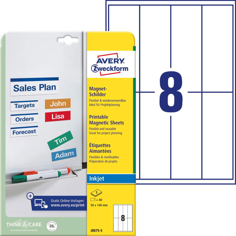 Køb Magnet label Avery 50x140mm Inkjet J8875-5 8/ark 5ark/pk hos ...
