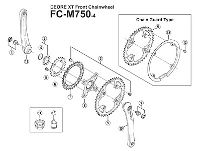 Shimano bolte til kædebeskytter FC-M750-4 arme