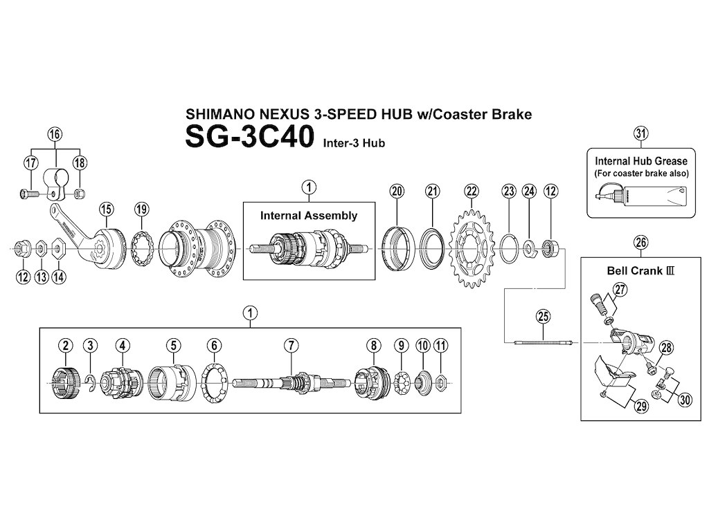 Shimano Nexus 3 - Planethjuls enhed til SG-3C40