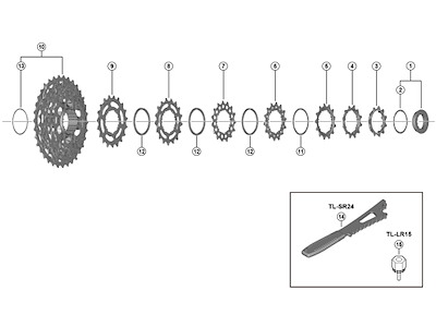 Shimano 105 Lock ring og skive til kassette model CS-R7101-12 gear