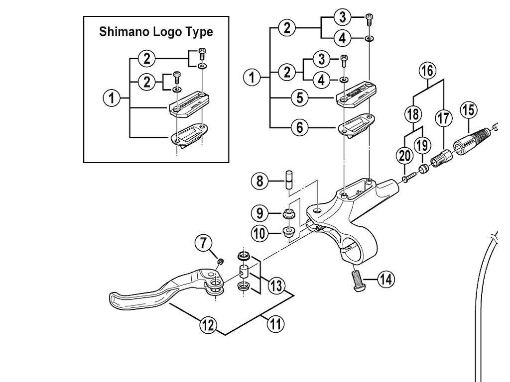 Shimano Deore top dæksel til venstre bremsegreb model BL-M525