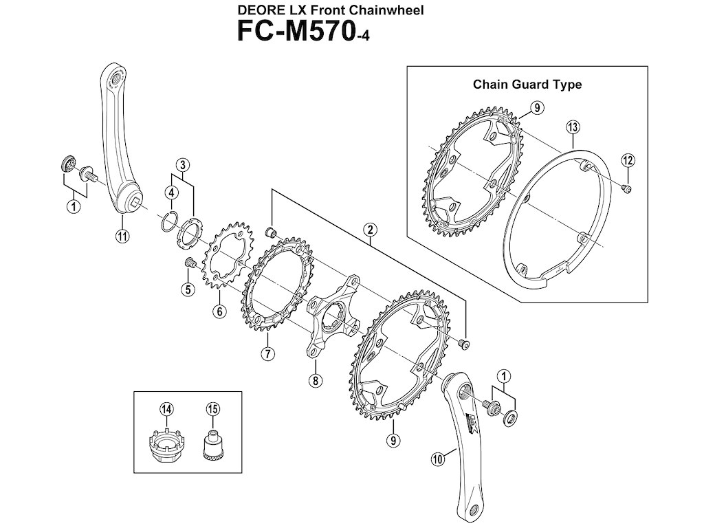 Shimano pedalarm højre 175mm lang til FC-M570