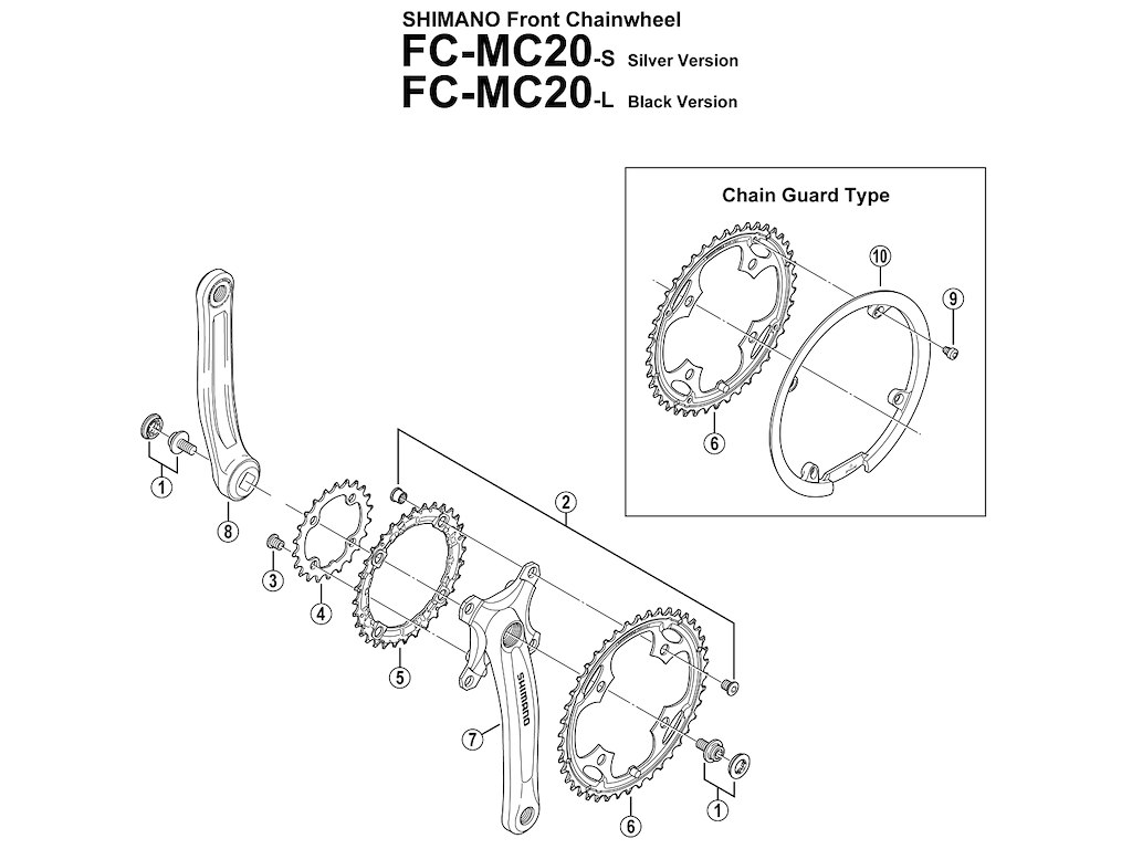 Shimano pedalarm højre 175mm lang til FC-MC20 - Sort