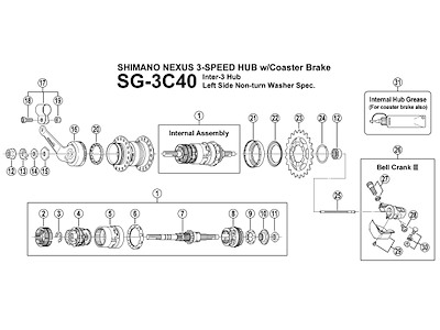 Shimano Nexus 3 - kabelbolt og møtrik ved gearklokke SG-3C40