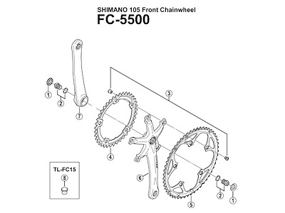 Shimano 105- pedalarm højre 175mm lang til FC-5500