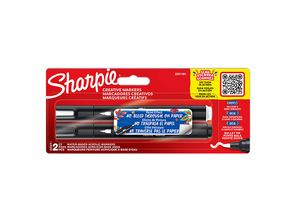 Marker Sharpie Kreative Akryl rund spids sort/hvid 2 stk
