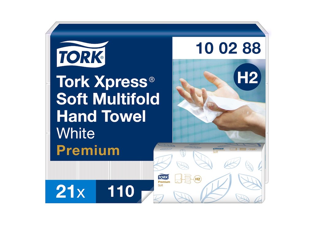 Håndklædeark Tork H2 100288 Premium Soft 2-lags 21x110 ark (2310 ark)
