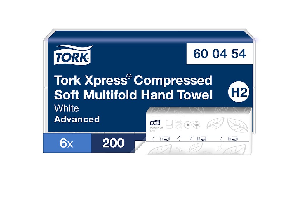 Håndklædeark Tork H2 Compressed, 600454 Advanced 2-lags 6 x200 ark