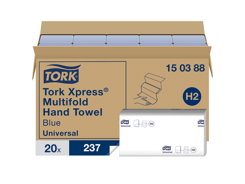Håndklædeark Tork H2 150388 Universal 2-lags blå 20x237 ark