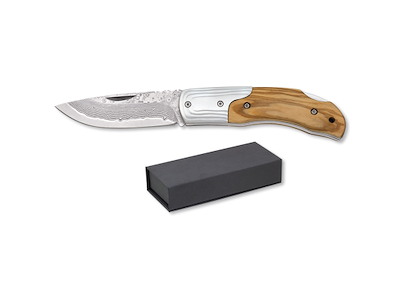 Lommekniv Damascus 67 lag 7,7cm Oliventr