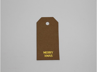 Hangtab Merry Xmas 4x8 cm brown/gold print 100 pcs