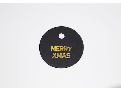 Hangtab round Merry Xmas 5cm black/gold print 100 pcs