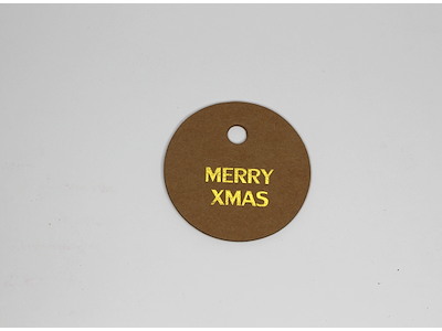 Hangtab round Merry Xmas 5cm brown/gold  print 100 pcs