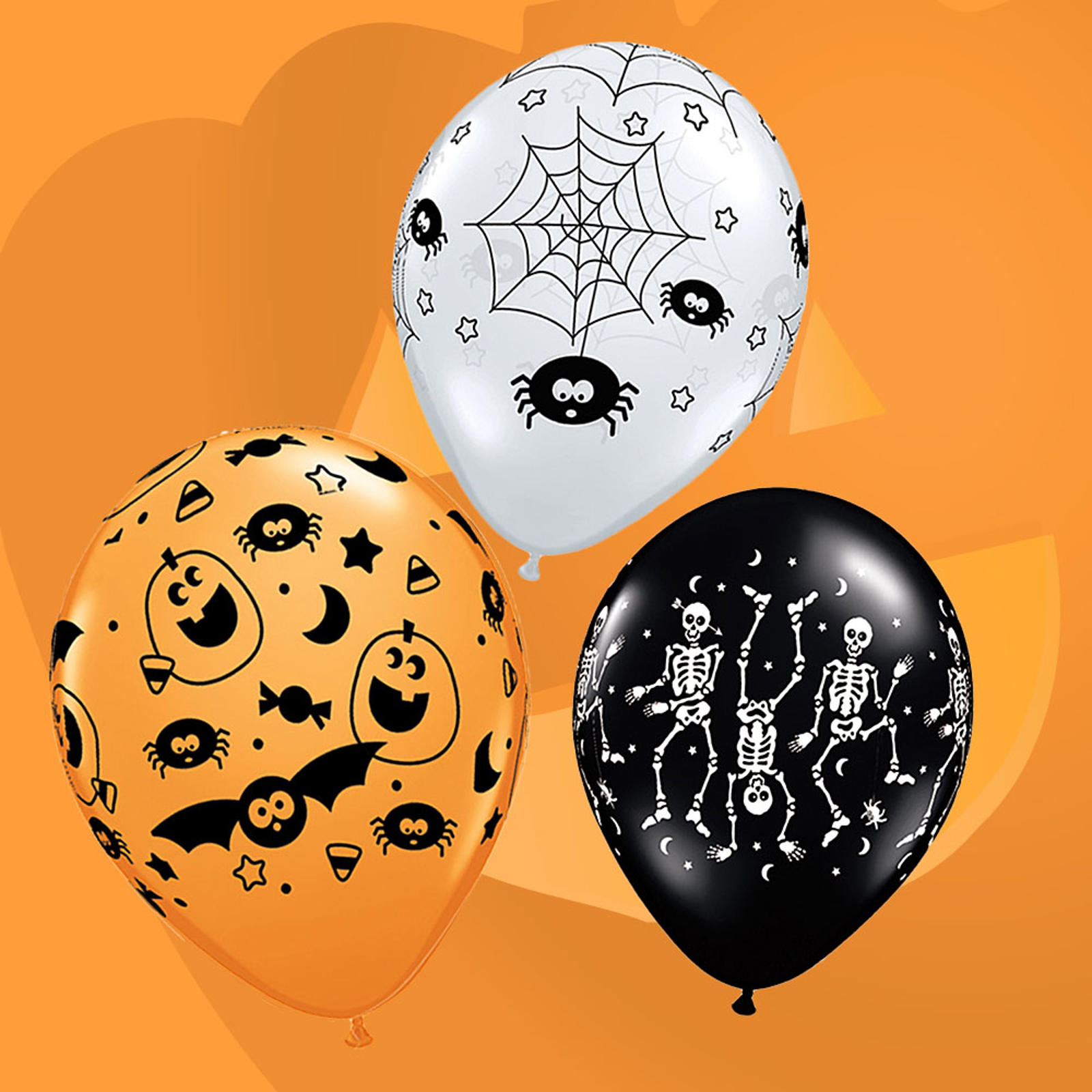 Spooky Balloons - pose med 25 stk. bladede i farvene sort, orange og