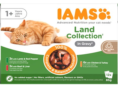 IAMS Delights Adult Kat – Kødsmagsblanding i sovs 12 × 85 g