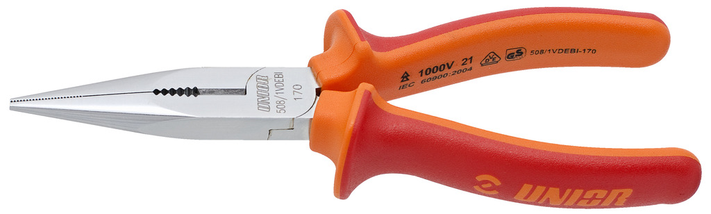 UNIOR Long nose pliers with side cutter and pipe grip, straight