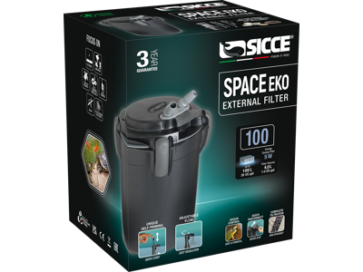 Sicce Space EKO+ 100 Udvendigt Filter – 550 l/t – 1,5 m EU-kabel (220-240V / 50Hz)