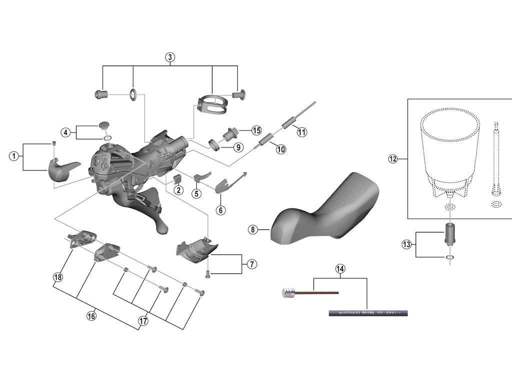 Shimano Dura Ace monteringsskrue 3 stk. og 2 stk. afstandsstykker til skiftegreb model ST-R9120
