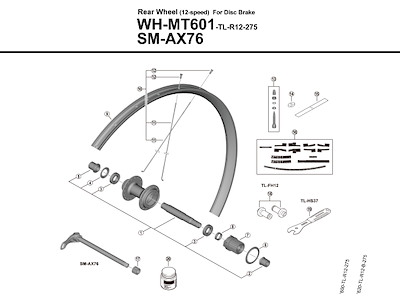 Shimano eger 267.5mm lang til baghjul model WH-MT601-TL-R12-275