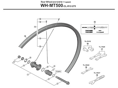 Shimano eger 272mm lang til baghjul model WH-MT500-CL-R12-275