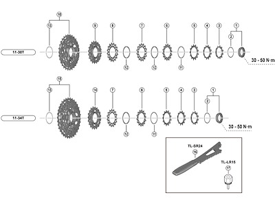 Shimano Dura Ace klingesæt 21-24-27-30 og 34 tands til 12 gears kassette type 11-34 model CS-R9200