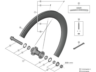Shimano Dura Ace eger 252mm lang til forhjul model WH-R9270-C60-HR-TU-F