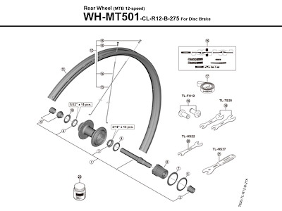 Shimano eger 269mm lang til baghjul model WH-MT501-CL-R12-B-275