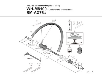 Shimano eger 277mm lang højre til baghjul model WH-M8100-TL-R12-B-275