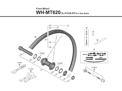 Shimano eger 273mm lang til forhjul model WH-MT620-TL-F15-B-275