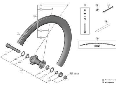 Shimano Dura Ace eger 248mm lang til forhjul model WH-R9270-C60-HR-TL-F