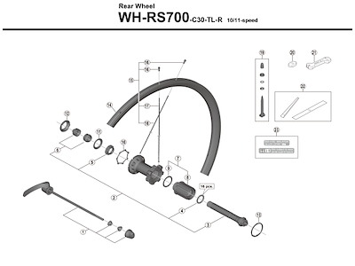 Shimano eger 297mm lang til baghjul model WH-RS700-C30-TL-R