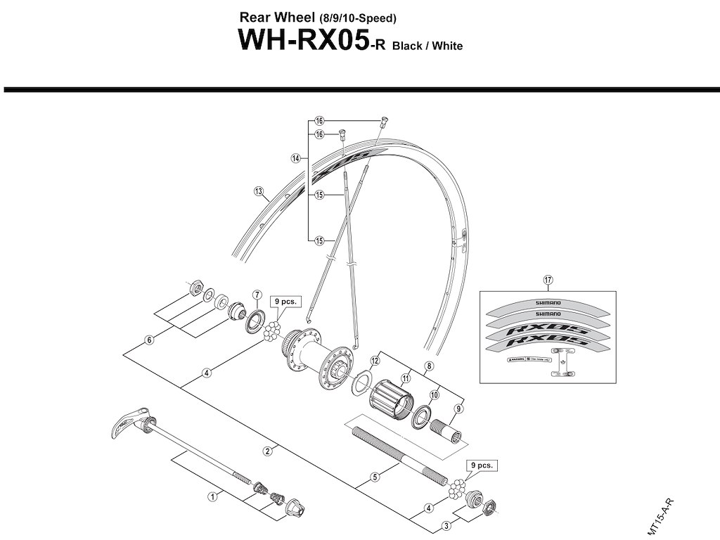 Shimano eger til baghjul model WH-RX05 - 284mm lang