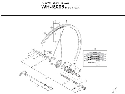 Shimano eger til baghjul model WH-RX05 - 284mm  lang