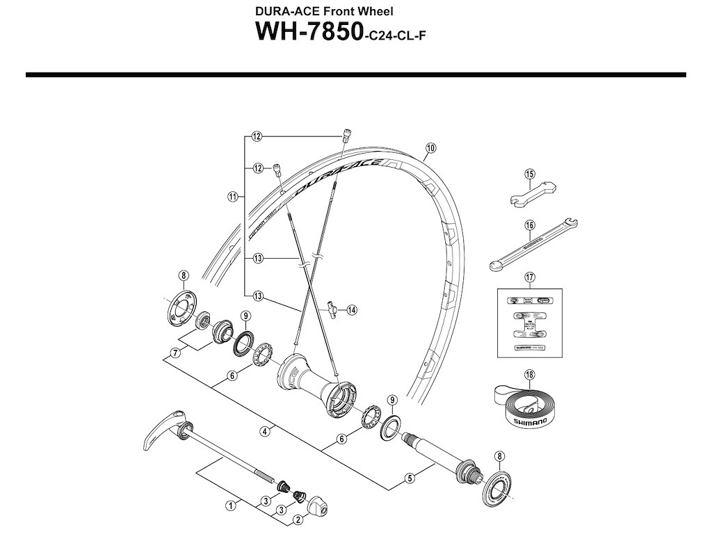 Shimano eger til forhjul model WH-7850 - 283mm lang