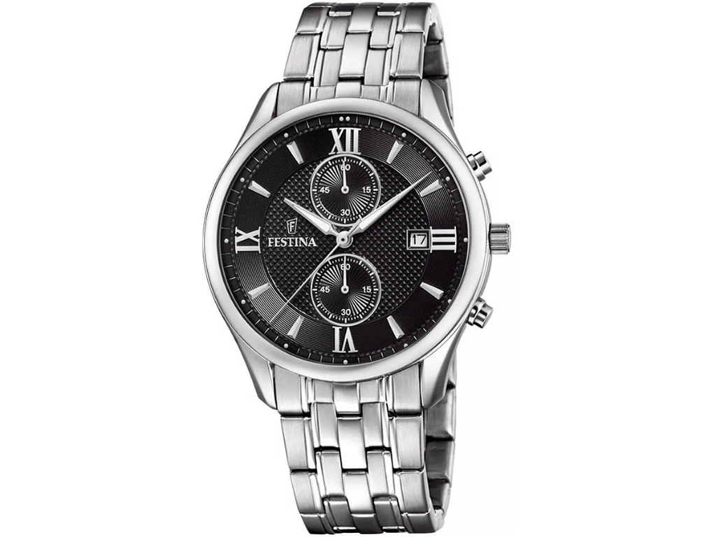 Festina Timeless Kronograf Herreur med stålrem og sort urskive