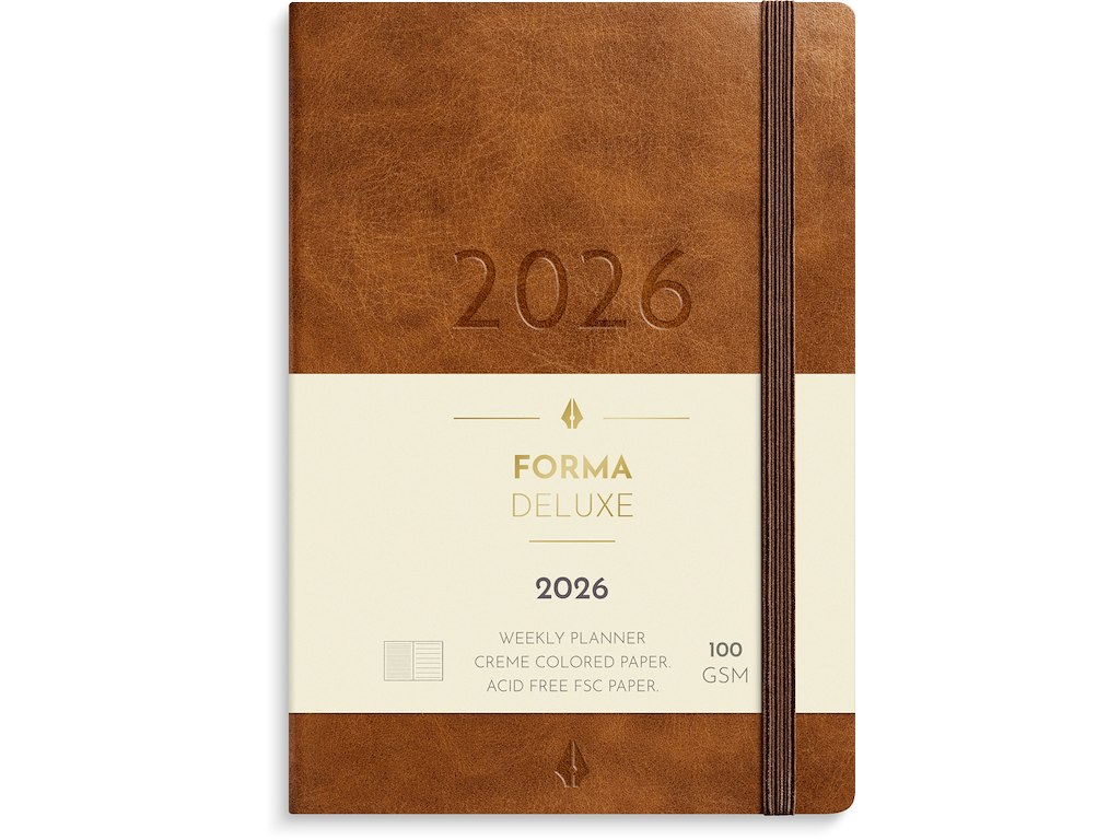 A6 Forma Deluxe ugekalender tværf. brun kunstskind 2026