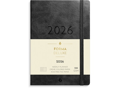 A6 Forma Deluxe ugekalender tværf. sort kunstskind 2026