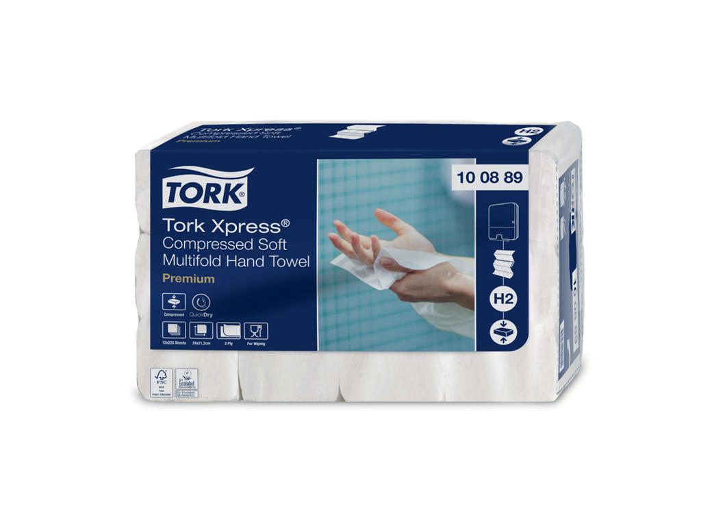Håndklædeark Tork H2 100889 Premium Soft 2-lags Komprimerede 12x225 ark