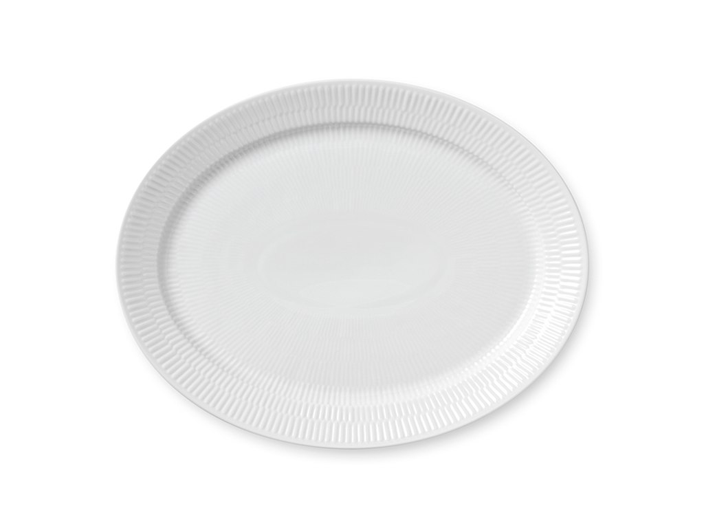 Royal Copenhagen Hvid Riflet oval fad/tallerken 34 cm