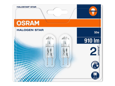 Halogenpære 50w 12v HY6.35, 2 stk.