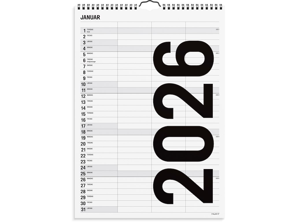 Familiekalender Black and white 3 kol. 2026