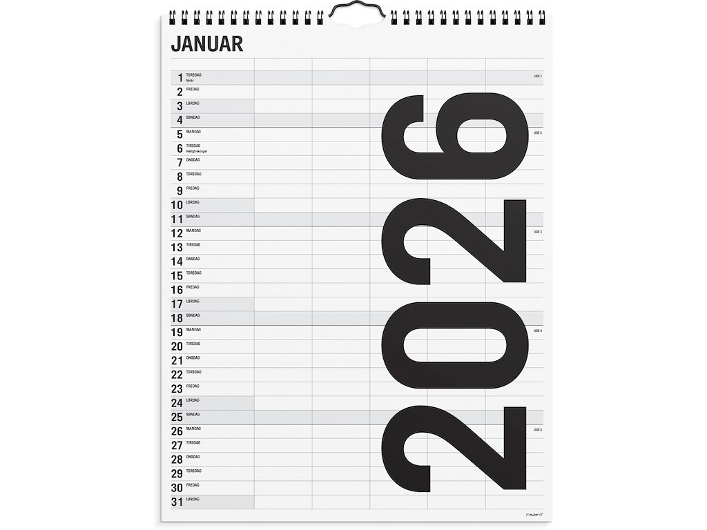 Familiekalender Black and white 5 kol. 2026