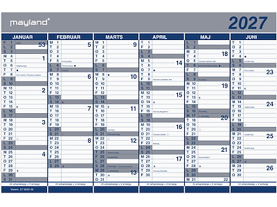 Kontorkalender Dobbelt halvårskalender 2027