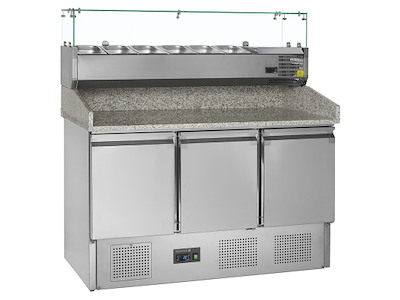 Pizzabord 3 låger m/køleopsats GN1/4 x6
