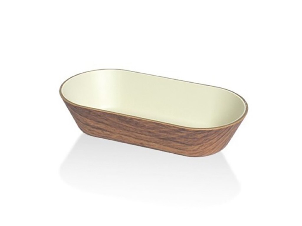 Fad Snack Oval Mini 15x8 cm Trælook/Hvid