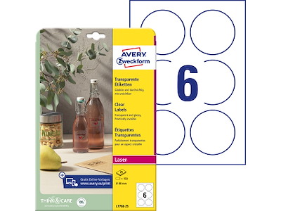 Avery etiketter Transparent L7788-25 - Ø80mm