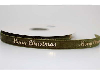 Velourbånd Merry Christmas oliven 16mmx20m