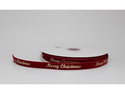 Velvet ribbon burgundy Merry Christmas 16mmx20m