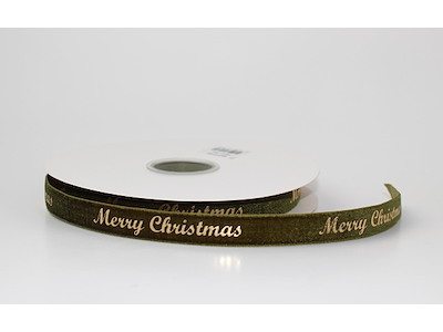 Velourbånd Merry Christmas oliven 16mmx20m