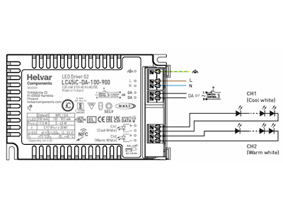 Helvar LED driver LC45iC-DA-100-900 Gen2 (DALI-2)